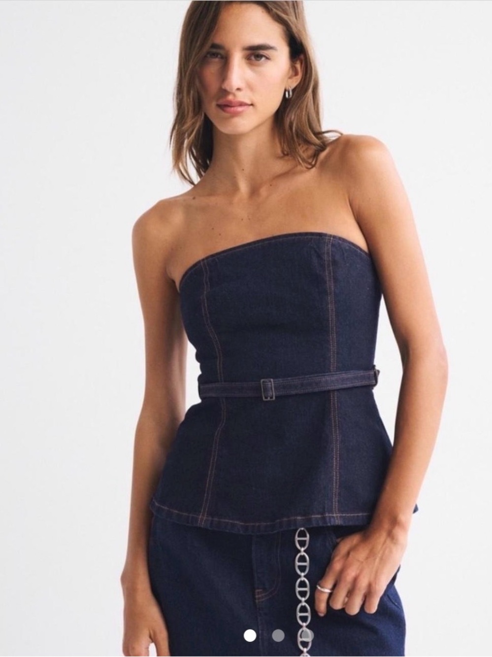 NWT Abercrombie & Fitch Strapless Denim Peplum Tank - Picture 1 of 3